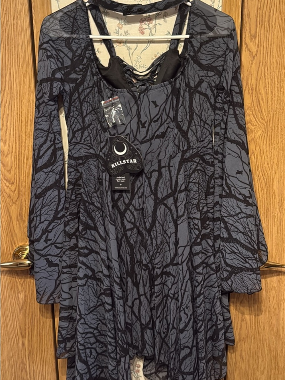 Killstar Black & Gray Branch-Print Long Sleeve Dress
